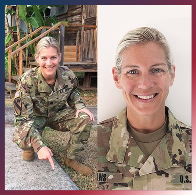 U.S. Army veteran and entrepreneur Elizabeth Evans Weiss, smiling in military uniform, showcasing her leadership and commitment to service in the roofing industry.