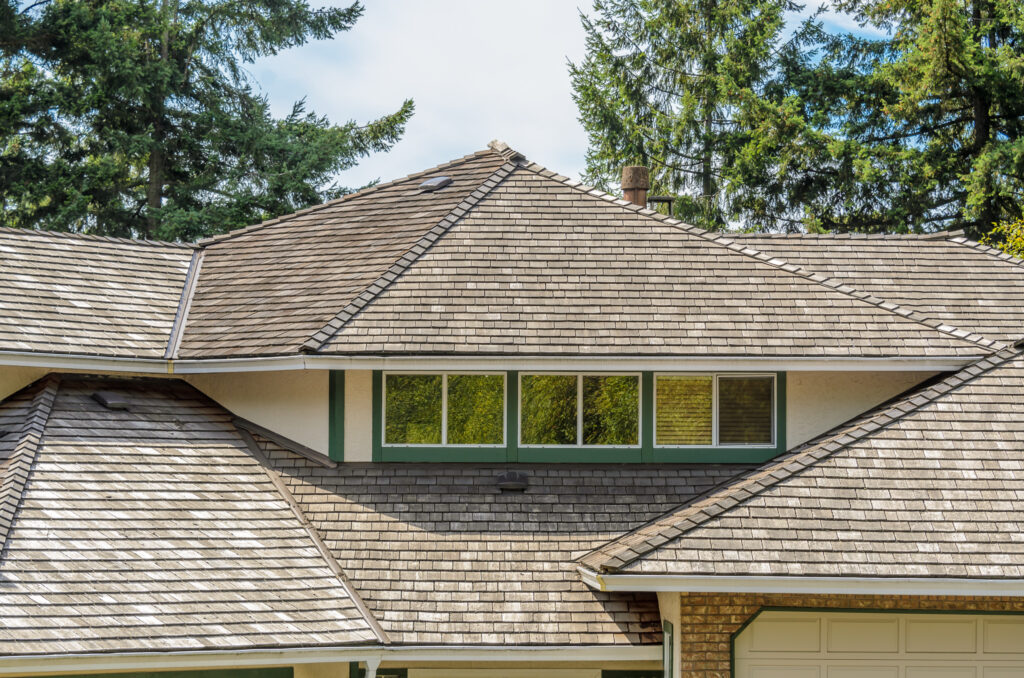 Residential roof tiles on a house surrounded by trees in Jacksonville, FL.